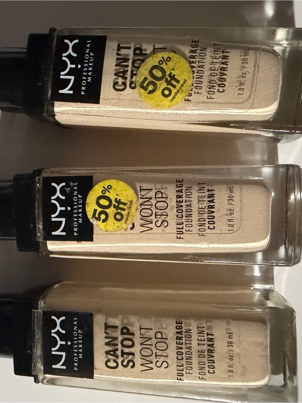 3 NYX Can’t Stop Won’t Stop Full Coverage Foundation PALE CSWS01 NEW
